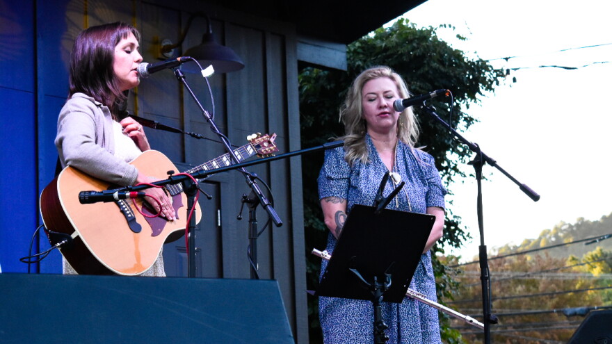 Amanda Opelt and Erin Williams Banks perform during a Helene anniversary concert in Burnsville.