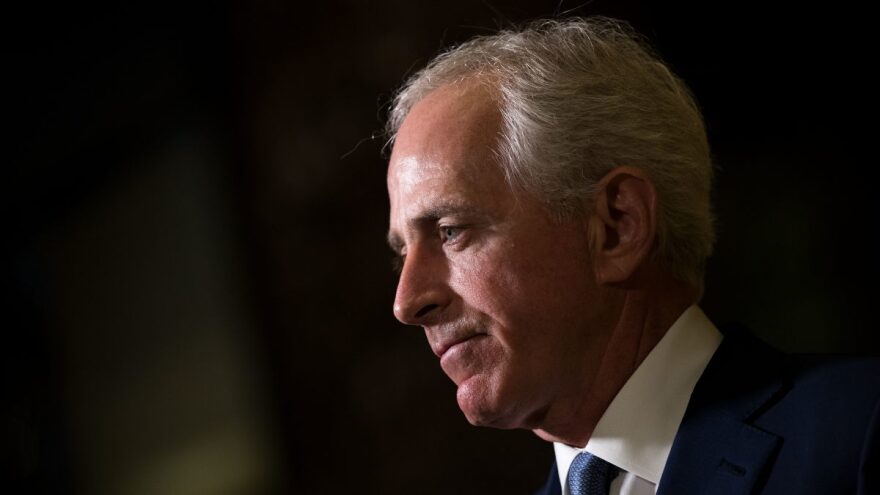 Sen. Bob Corker, R-Tenn., speaks to reporters after meeting with President-elect Donald Trump at Trump Tower on November 29, 2016.