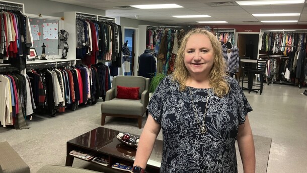 Mikael Gibson, new executive director of Dress for Success Quad Cities, at the nonprofit in Davenport, Monday, April 13, 2026.