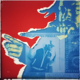 The Deck radio show cover art of a fading turntable with title of show