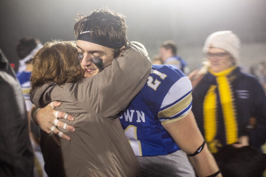 Newtown Senior Evan Prestera celebrates after the win, Sunday. 