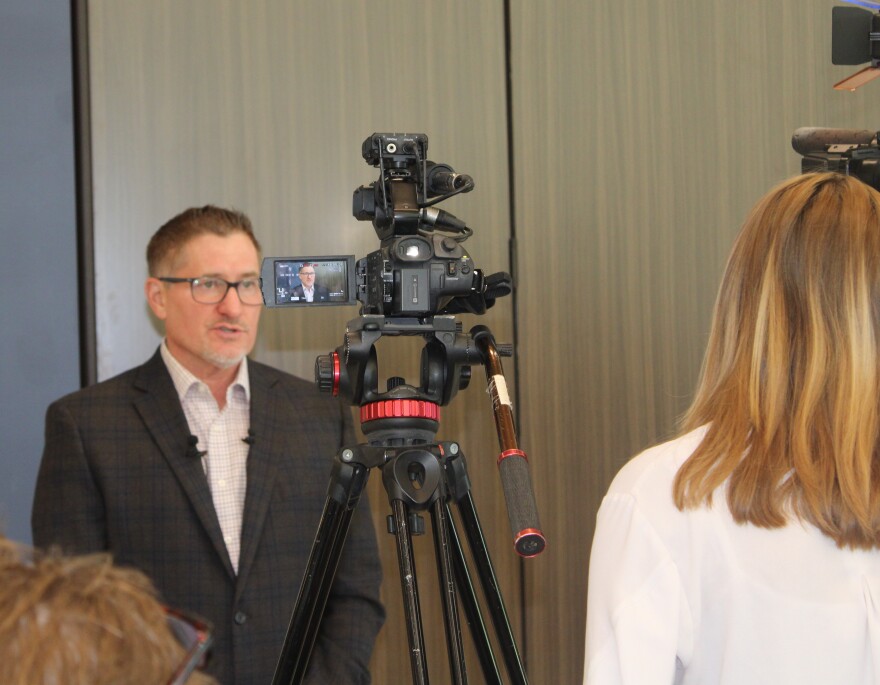 Brightli CEO C.J. Davis speaks to reporters in Springfield, Mo. on July 17, 2025.