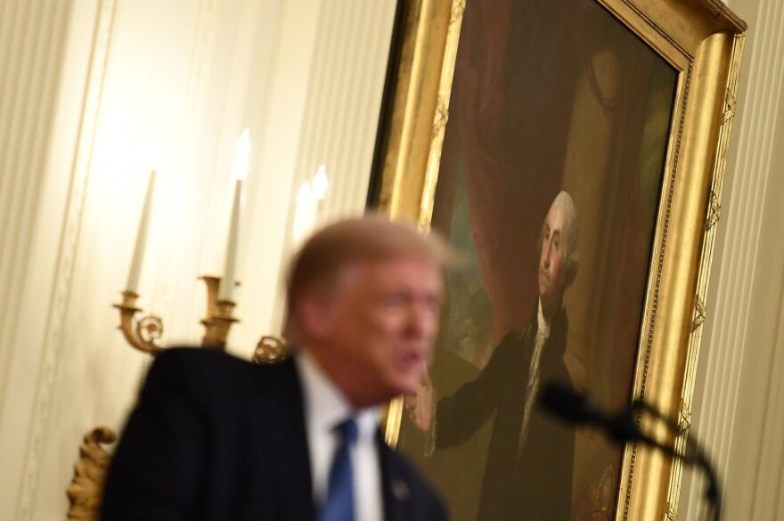 US President Donald Trump delivers remarks on "Operation Legend: Combating Violent Crime in American Cities" in the East Room of the White House, Washington, DC. 