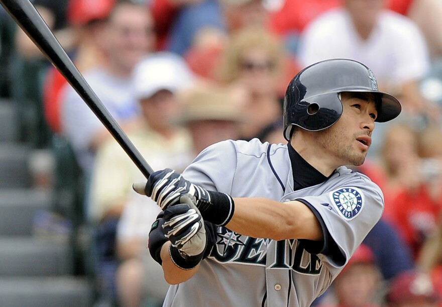 FILE - Seattle Mariners' Ichiro Suzuki, of Japan, hits a solo home run during the sixth inning of a baseball game against the Los Angeles Angels, Sunday, May 31, 2009, in Anaheim, Calif. (AP Photo/Mark J. Terrill, File)
