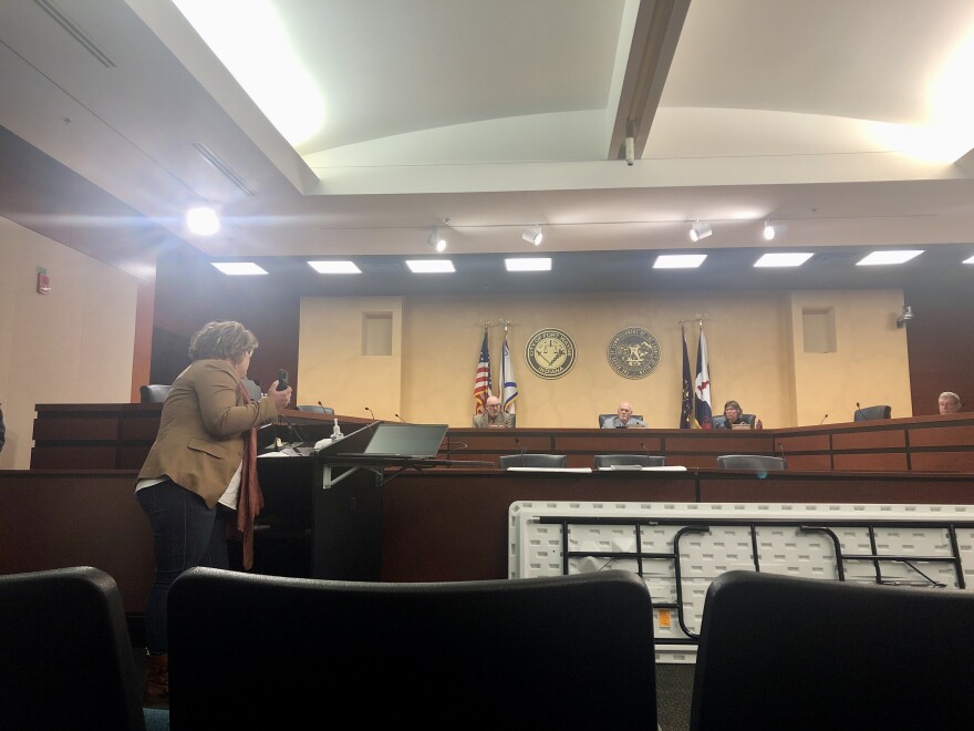 Audrey Davis addresses the Allen County Commissioners during a public hearing in Citizen Square on Friday, February 25, 2022 about upgrades or changes to the jail.