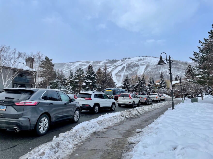 Traffic near the Park City Mountain base on New Year's Eve, 2022.