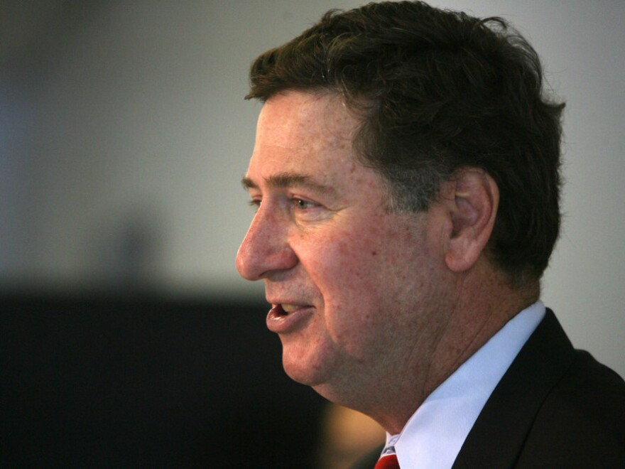 George Allen, a former U.S. senator and Virginia governor, speaks to employees of an auto parts manufacturing plant near Roanoke, Va., on Oct. 5. Allen is trying to recapture the Senate seat he lost in 2006.