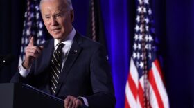 U.S. President Joe Biden addresses the 2022 House Democratic Caucus Issues Conference in Philadelphia, Pennsylvania.