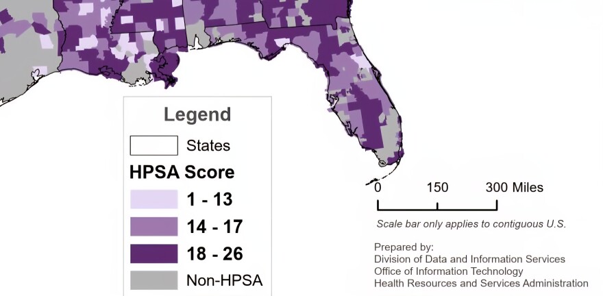 The HRSA scores (1-26) determine how great the need is for dental professionals. The higher the number, the greater the need.