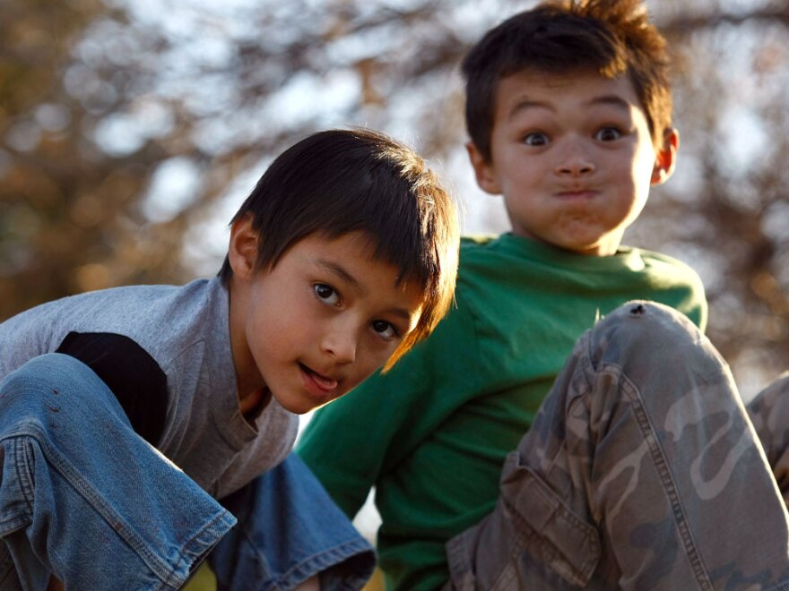 Falcon Heene (left), 6, and his brother Ryo, 8, are shown outside their home in Fort Collins, Colo., on Thursday after Falcon was found hiding in the attic.