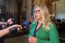 Indiana Secretary of Education Katie Jenner speaks to reporters on Wednesday, Sept. 25, 2024, at the Indiana Statehouse.