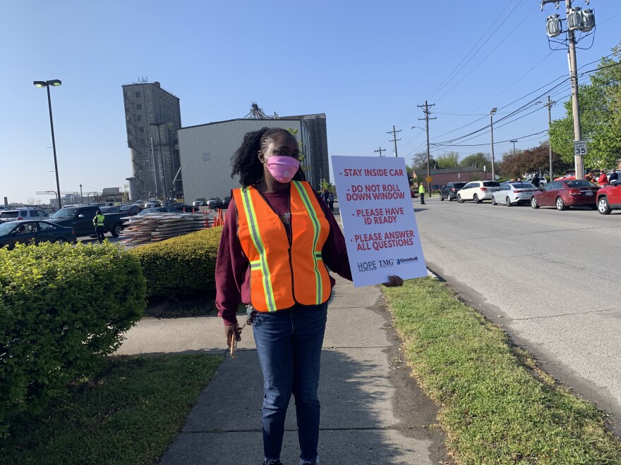 Social worker Shawnte West volunteered at Saturday's coronavirus testing event.