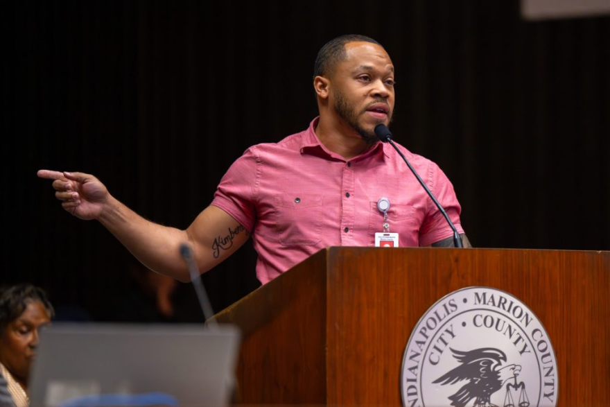 Brandon Kennedy addresses the members of the Public Safety and Criminal Justice Committee of the City-County Council about his concerns of confirming the appointment of Andrew Merkley.