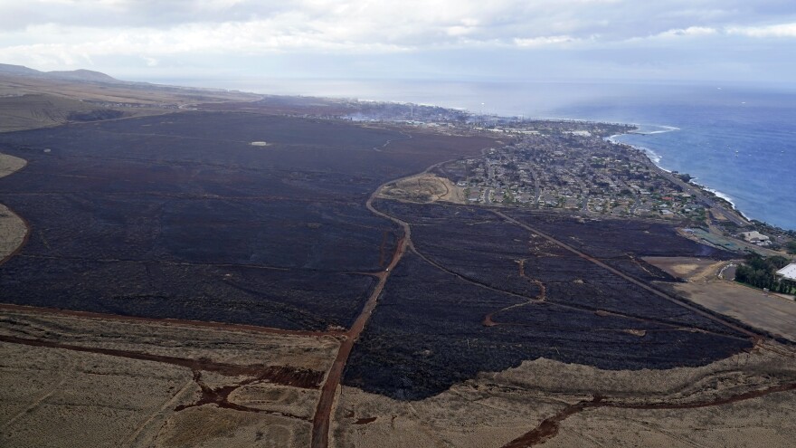 Wildfire devastation is seen outside the city Lāhainā, Hawaiʻi, Thursday, Aug. 10, 2023.