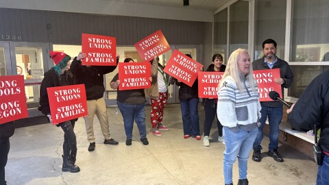 Union president Lisa Danskin speaks to media on Tuesday, Dec. 16, 2025.