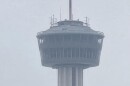 The top of the Tower of the Americas obscured by smoke on April 28, 2026