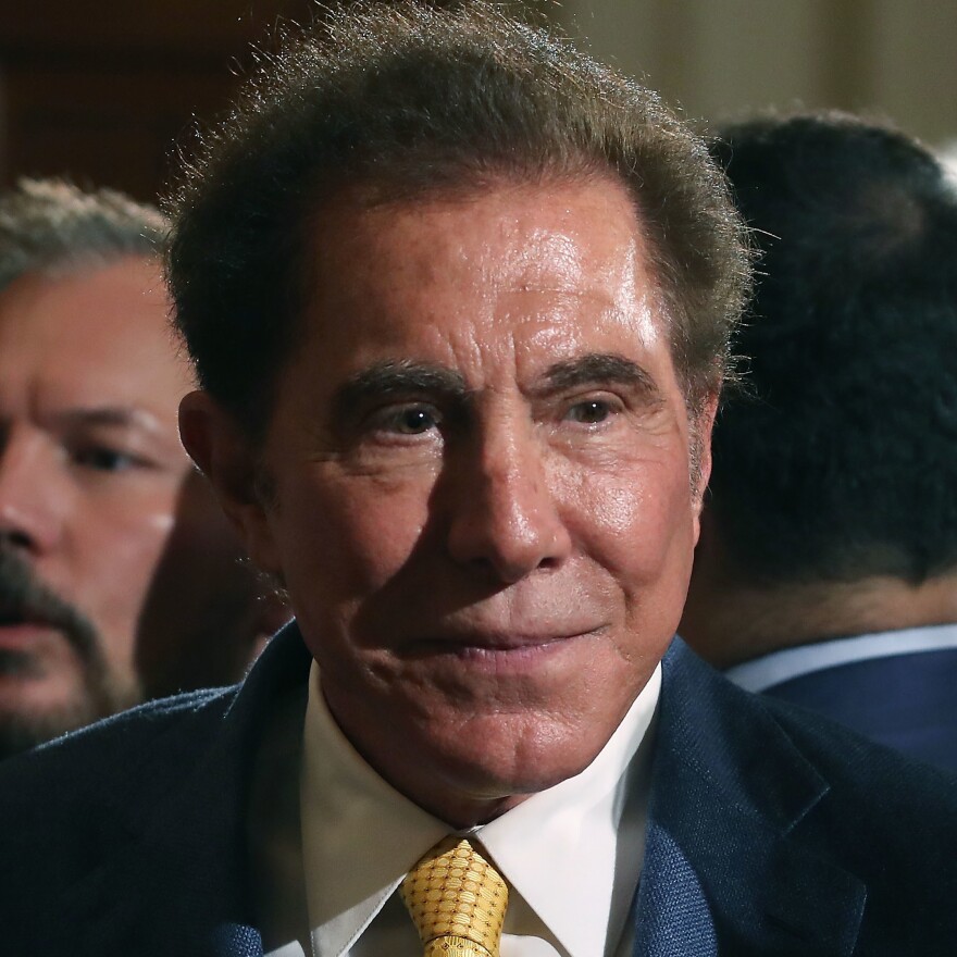 Steve Wynn, CEO of Wynn Resorts, attends a news conference held by President  Trump in the East Room of the White House in July. The president was touting a decision by Apple supplier Foxconn to invest $10 billion to build a factory in Wisconsin that produces LCD panels.