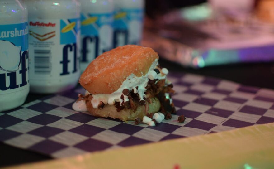 Nitro Hog BBQ's SMORK combines smoked pulled pork and s'more flavors on a fried sugar biscuit and was featured at a Taste of the Fair preview at the Indiana State Fairgrounds in Indianapolis on Thursday, Aug 6. 2026.