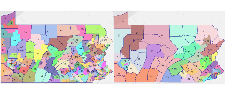  The LRC's proposed state legislative maps, approved at a Dec. 16, 2021 meeting, side-by-side.