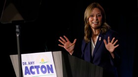 Democratic gubernatorial candidate Dr. Amy Acton speaks at a primary election night campaign event after winning the party's nomination for governor Tuesday, May 5, 2026, in Columbus, Ohio.