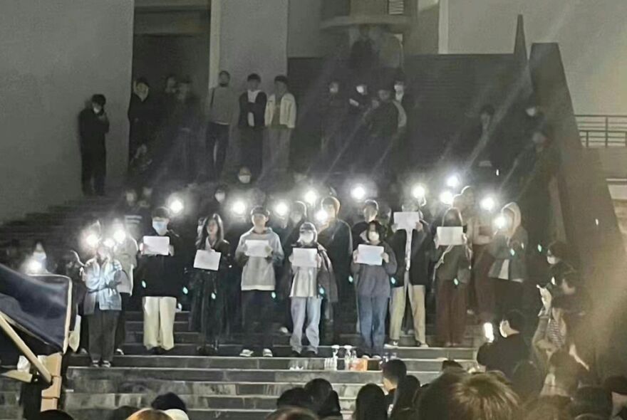 students protest at the Communication University of China, Nanjing,