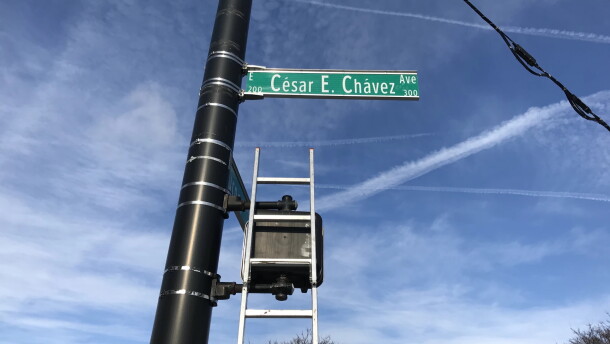The Cesar E. Chavez Ave. sign was unveiled at the Turner St. intersection in Old Town, Lansing, on Jan. 2, 2018.