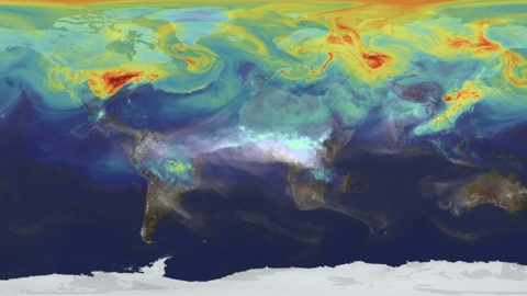 Carbon is a miraculous element. It is what all life on Earth is made out of. Carbon emissions are also heating up the planet, threatening that same life on Earth. This image shows NASA’s carbon monitoring, which uses satellite data to map atmospheric carbon dioxide.