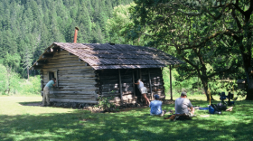 Curiosity seekers visit Zane Gray's cabin at Winkle Bar, which has been added to the Oregon registry of historic places.