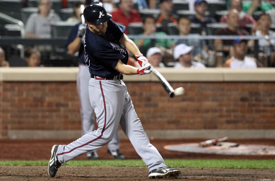 After being called up to play for the Atlanta Braves in 2009, Reid Gorecki batted in a run against the New York Mets at Citi Field.