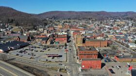 An aerial photo of downtown Bradford in McKean County, located in northern Pennsylvania.