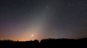 View of the zodiacal light from just north of Duluth looking east shortly before the start of dawn on Sept. 26, 2025