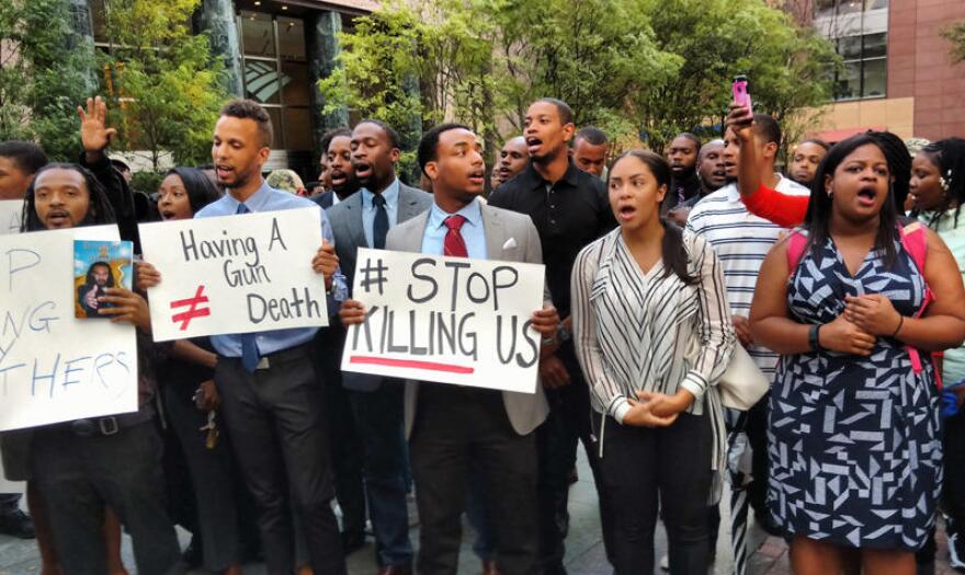 Protesters in uptown Charlotte on the day after the police killing of Keith Lamont Scott.