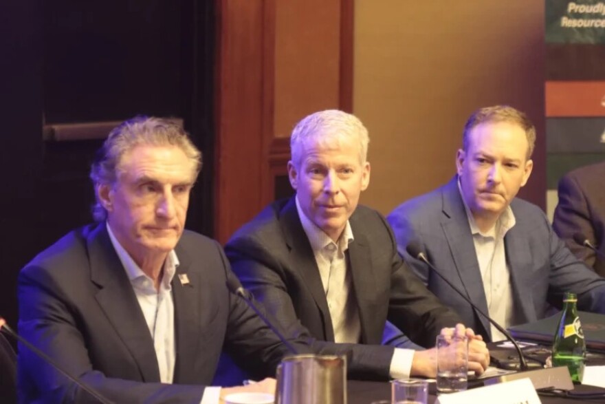 Interior Secretary Doug Burgum, Energy Secretary Chris Wright and EPA administrator Lee Zeldin participate in a roundtable with Alaska energy stakeholders at the Captain Cook Hotel in Anchorage on June 1, 2025.