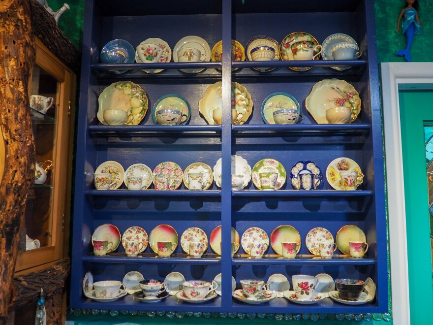 Some of the china and dishes Goodman has collected is seen on display in her home.