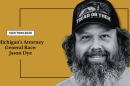 Campaign graphic for Michigan’s 2026 attorney general race: smiling Jason Dye wears a “Tread on Them” cap against a mustard-yellow background, with bold black text.
