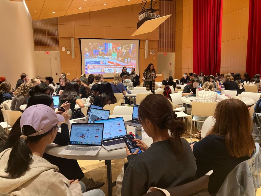The Smith College government department held an election watch party in the campus center on November 5, 2024, in Northampton, Mass.
