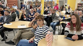 People gather at the Intermediate High School in Coweta on Monday, November 10, 2025.