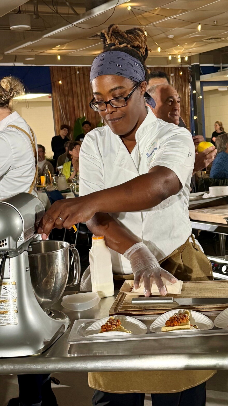 Chef Shara McGhee prepairs a dessert for the judges.