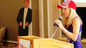 Women For Trump Florida founder Caroline Wetherington speaks at the eventSTEVE NEWBORN / WUSF PUBLIC MEDIA
