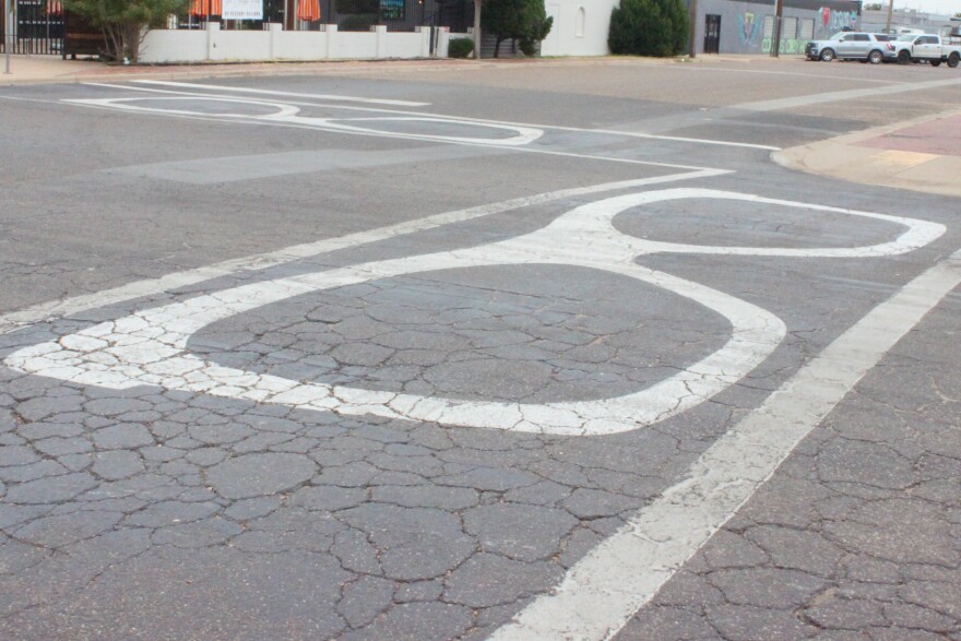 To honor Buddy Holly, the crosswalk at the intersection of 18th Street and Crickets Avenue was painted like his signature glasses in 2020. (Taken Sep. 29, 2025)