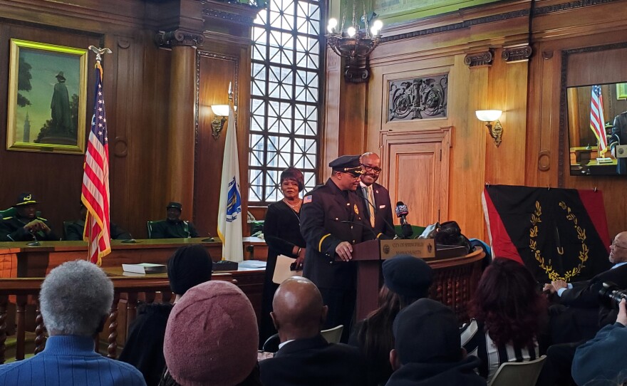 Springfield commemorated Black History Month with a ceremony and flag raising at city hall on Feb. 1, 2024.