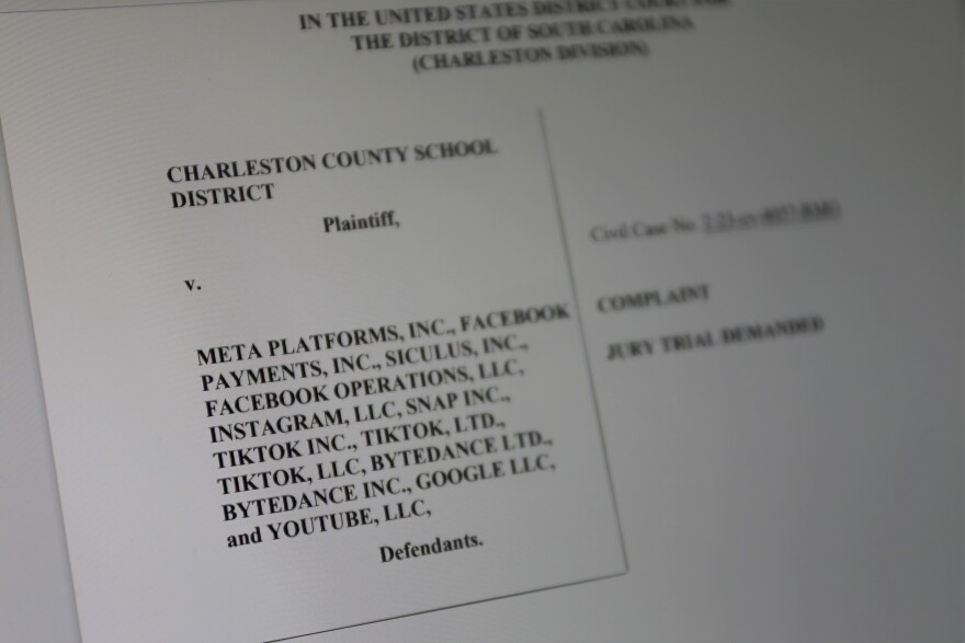 Complaint filed by the Charleston County School District Aug. 15, 2023 in U.S. District Court for South Carolina alleges social media companies behind Meta, TikTok and others have harmed the mental health of students, causing a crisis.