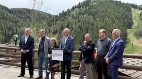 Governors Brad Little of Idaho, Mark Gordon of Wyoming, Michelle Lujan Grisham of New Mexico, Spencer Cox of Utah, Josh Green of Hawaii, Jared Polis of Colorado and Joe Lombardo of Nevada stand together during a news conference in Park City, Utah on June 30, 2026.