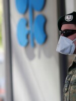 An Austrian army member stands in front of OPEC's headquarters in Vienna on Thursday.