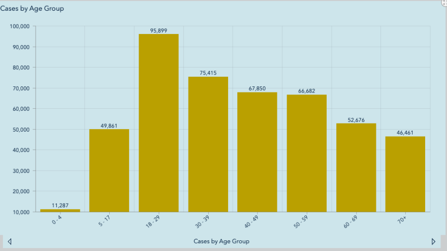 Coronavirus cases by age, as reported to the Louisiana Department of Health as of May 19, 2021.