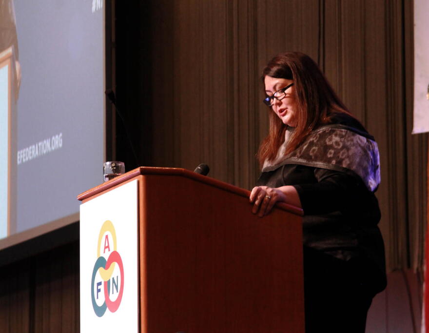 Assistant Secretary of Indian Affairs Tara Sweeney speaks October 18, 2018, at the Alaska Federation of Natives annual convention in downtown Anchorage, Alaska. Sweeney is the subject of a call for investigation into whether she violated ethics policies i
