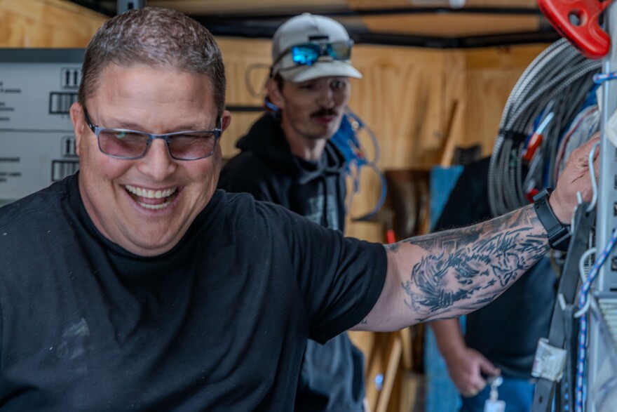 Chaffin smiles as he works on a maintenance truck outside of a Cherokee Nation food distribution center in Tahlequah. He said his blessings keep him smiling. "We get a chance to wake up every day; we're blessed," Chaffin said. "We have an opportunity to change not only our life, but the lives of others every day. But it's up to us to do it."