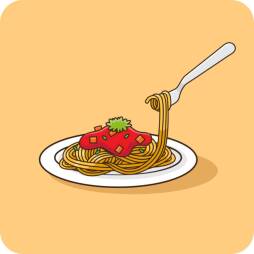 Spaghetti with Tomato Sauce on plate, emoji, vector design, icon, flat design isolated.