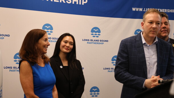 Lee Zeldin, administrator of the U.S. Environmental Protection Agency, announces the appointment of Nicole Tachiki, left, along with Adrienne Esposito, executive director of Citizens Campaign for the Environment.