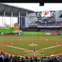 First pitch at Marlins Park, home of the Miami Marlins, in 2012.